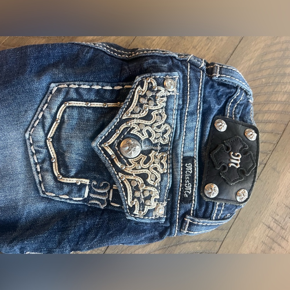 Miss Me Dark Blue Jeans with Silver Embellishment